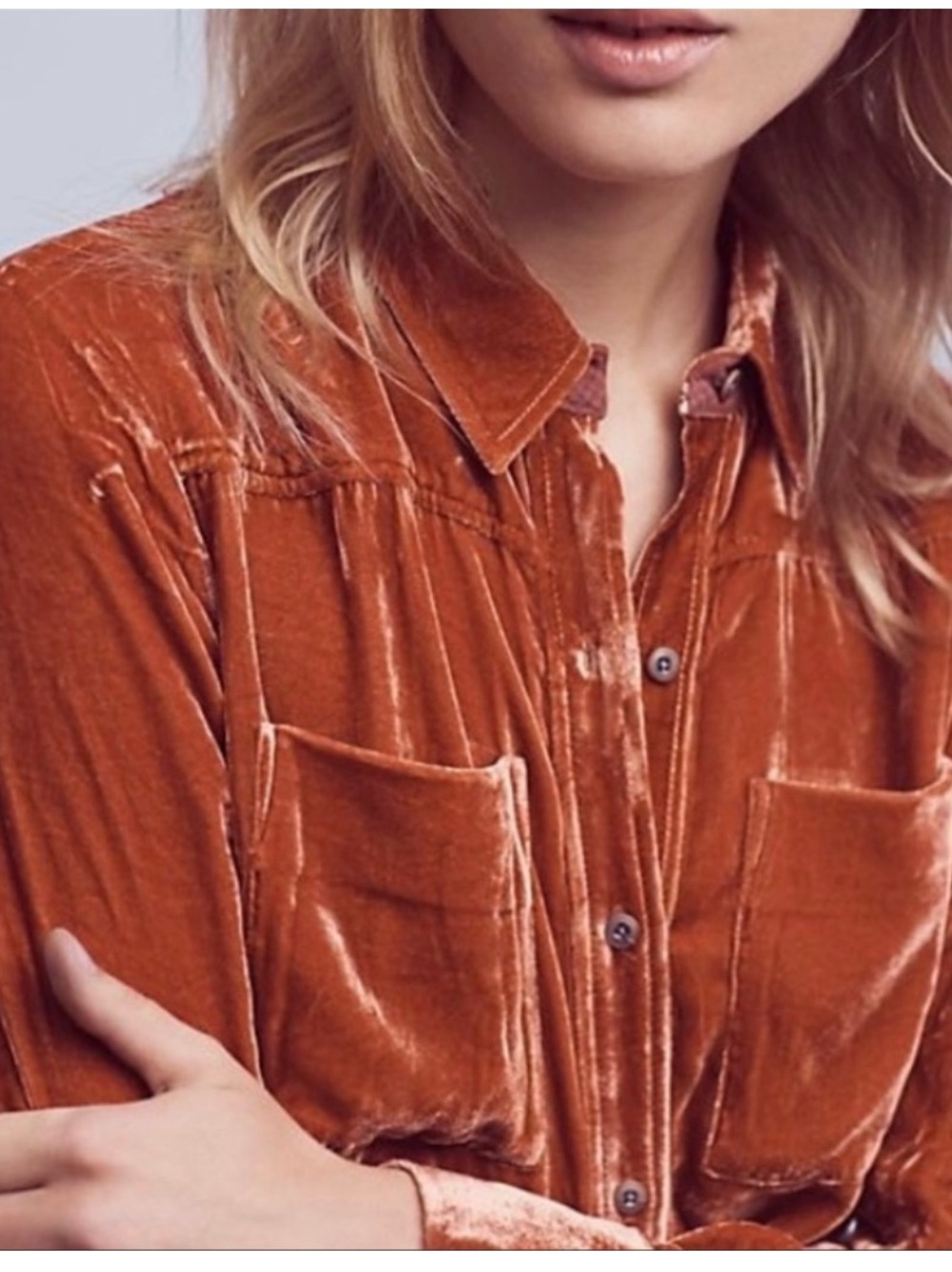 Anthropologie's Boho Rust Velvet Button-Up Shirt